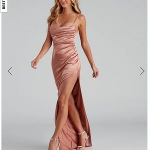 Rose gold prom dress with slit- never worn before